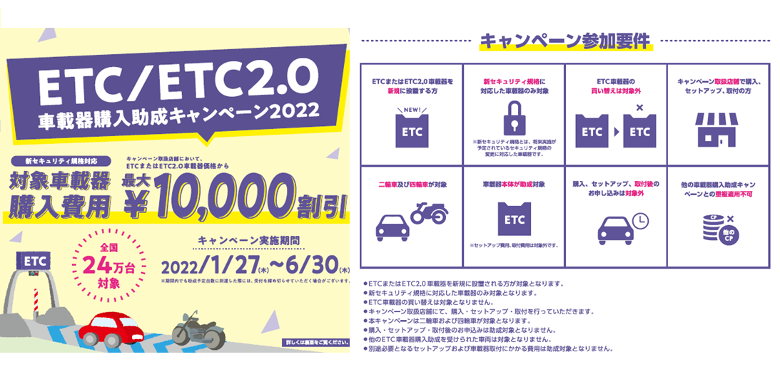 ETC/ETC2.0車載器購入助成キャンペーン2022はじまりました！